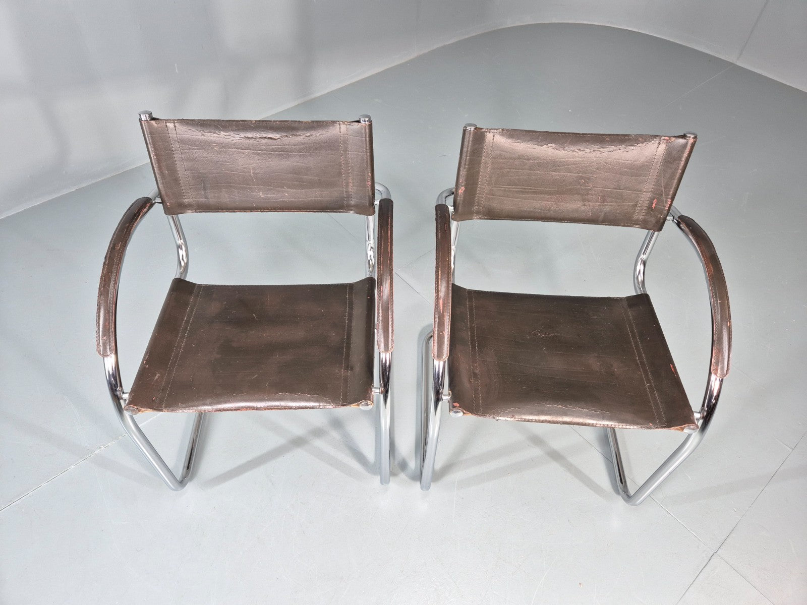 2 Bauhaus Style 1980s Chairs Leather and Chrome Retro Art Deco EB10980 MNOR3
