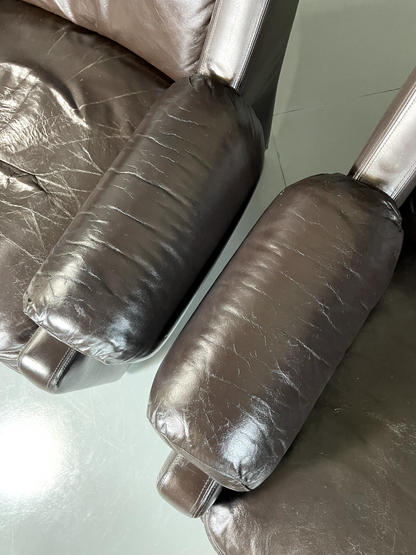 2 Danish Style Lounge Chairs Wingback Leather Vintage 1970s Retro EB5688 MNOR18