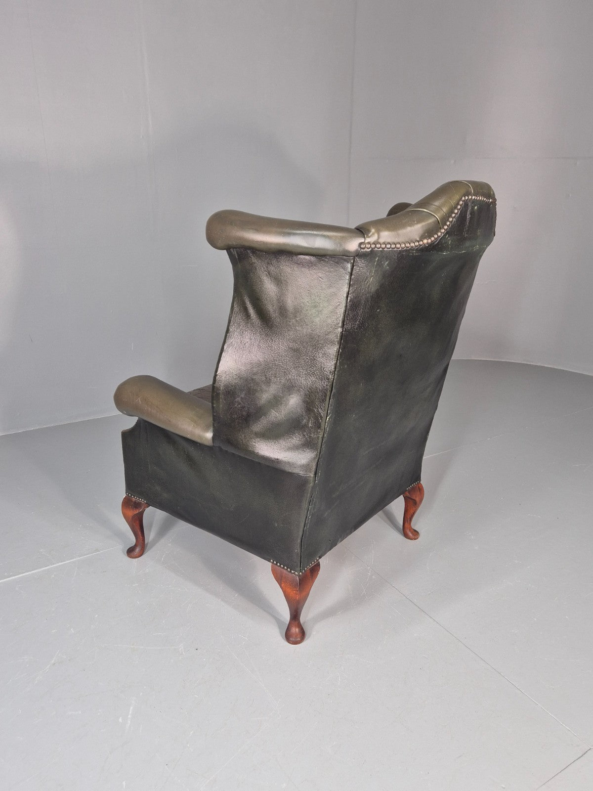 Vintage Wingback Leather Lounge Chair Queen Anne Style 1970s Retro EB11532 VLEA20