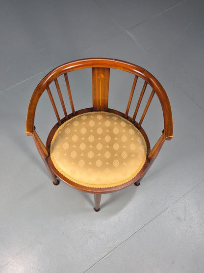 Edwardian Art Nouveau Corner Chair Mahogany Frame Tulip Inlay 1900s EB10715 VDIN2