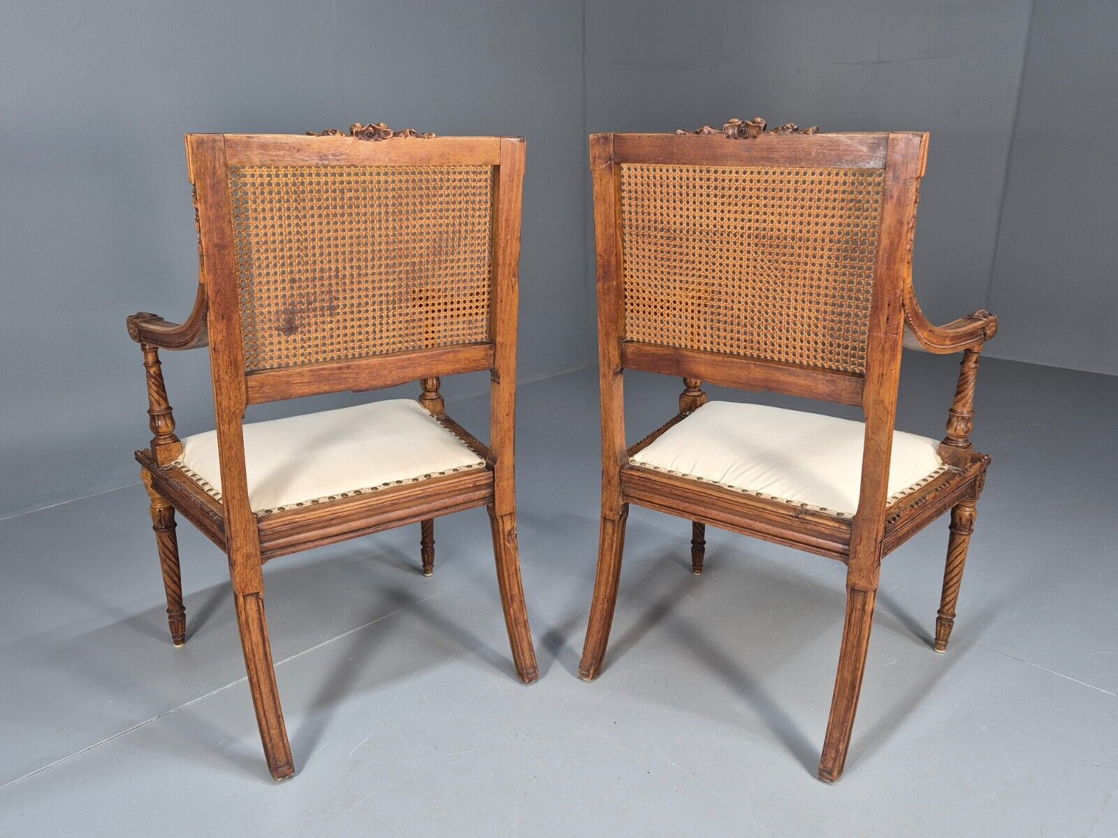 2 Vintage Danish Lounge Chairs Rattan Walnut Louis XVI Style Antique EB8995 VBER - UKDK FURNITURE