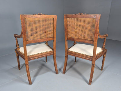 2 Vintage Danish Lounge Chairs Rattan Walnut Louis XVI Style Antique EB8995 VBER - UKDK FURNITURE