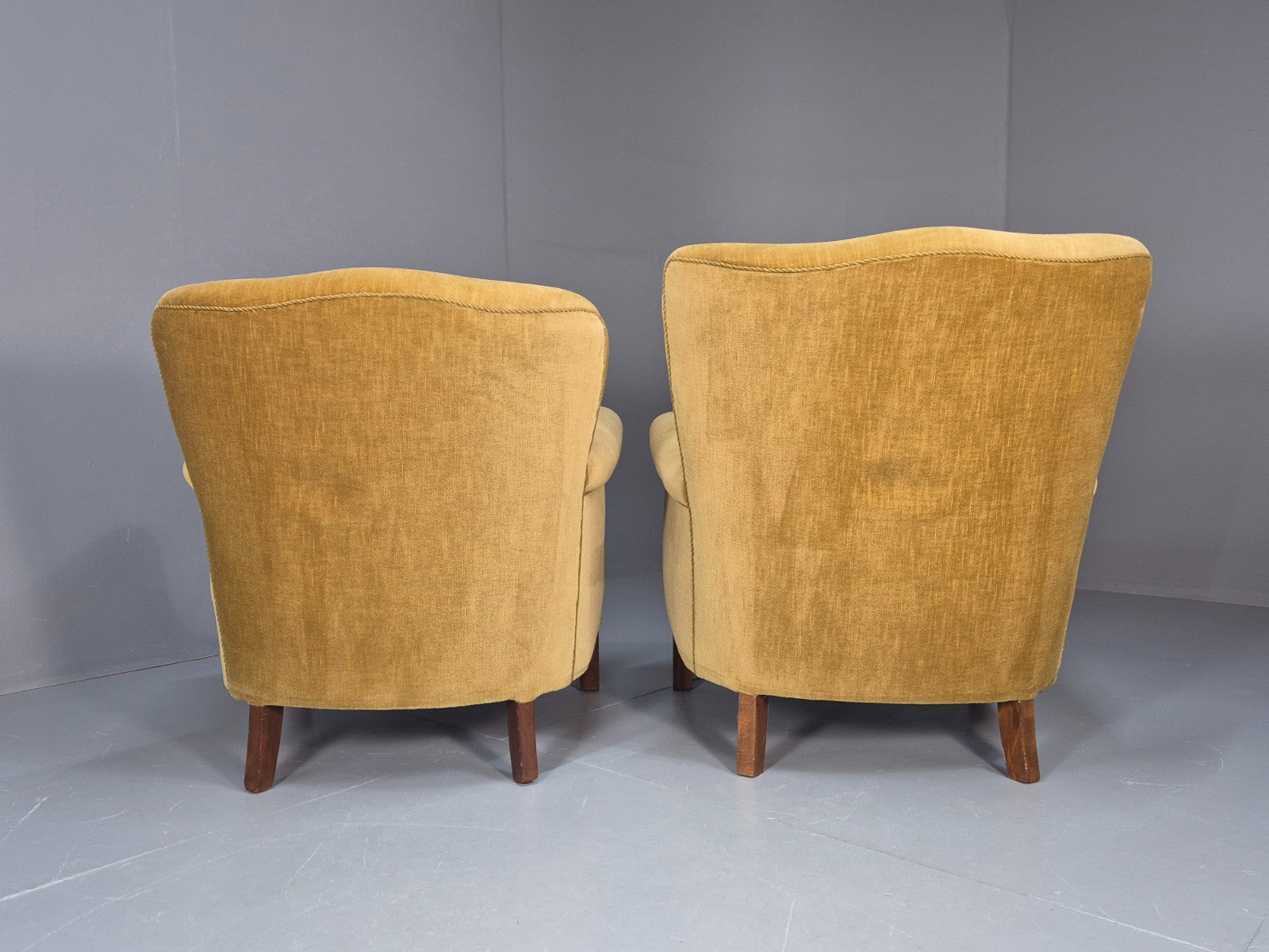 2 Art Deco Cottage Chairs Vintage Danish Gold Velour  1940s   EB10737 VCLO7