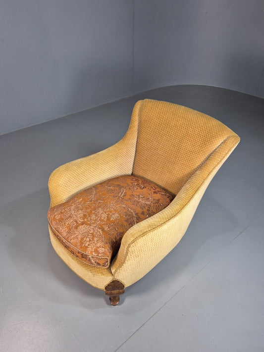 Antique Danish Gold Cotton & Mahogany Armchair EB8053 VCLO - UKDK FURNITURE