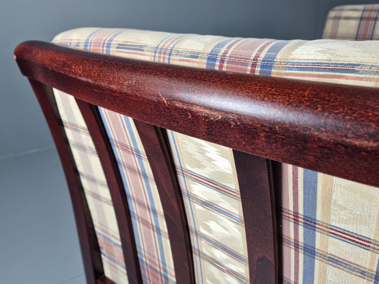 Vintage Danish 2 Seat Sofa Tartan Cotton Wood Frame Stouby 1980s MCM EB8598 M2SS - UKDK FURNITURE