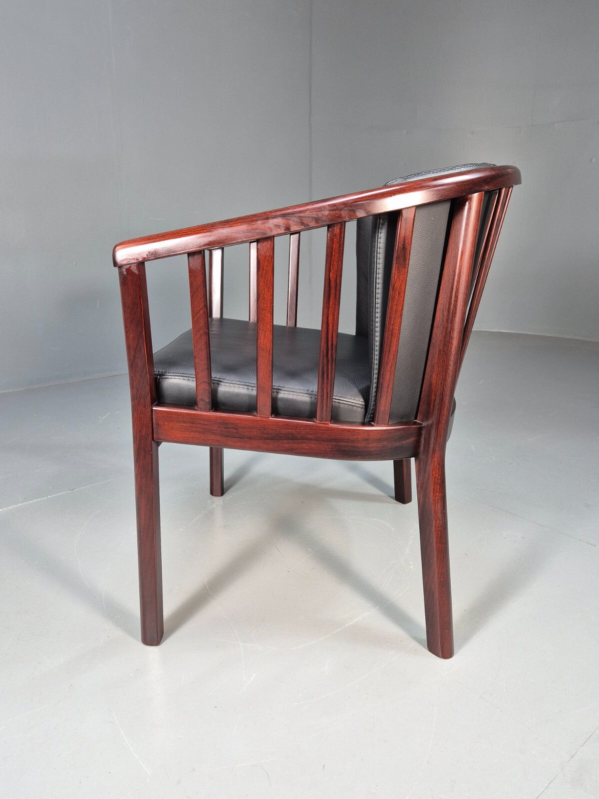 Vintage Danish Skalma Tub Chair Black Leather Curved Rail Back 1980s EB9315 MNOR - UKDK FURNITURE