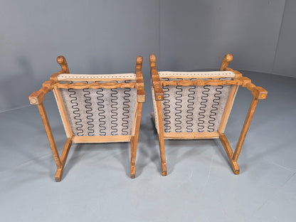 2 Baroque Elbow Chairs Oak Frame Vintage Denmark Floral Upholstery EB10727 VCAR13