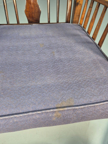 Antique Oak Wheel Back Folding Chair Purple upholstery 1900s EB10629 VCAR18