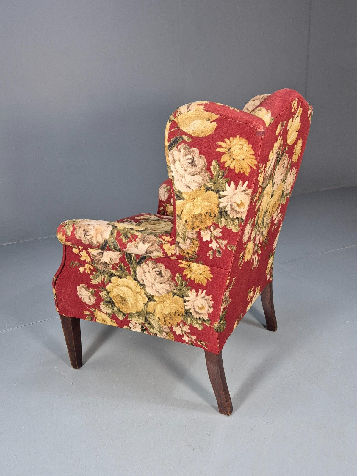 Vintage Danish Lounge Chair Wingback Floral Cotton Print 1950s Retro EB9540 MNOR - UKDK FURNITURE