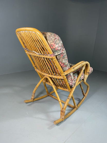 Vintage Cane Rocking Chair Floral 1970s Retro EB6413 VBER - UKDK FURNITURE