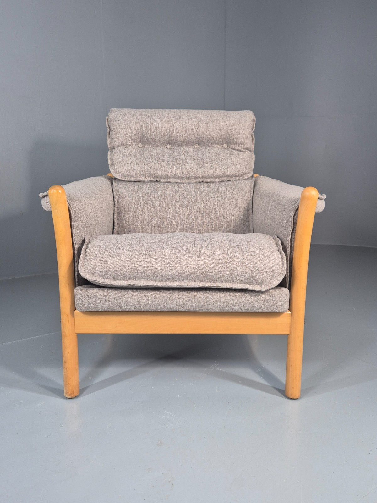 Vintage Lounge Chair Mid Century Danish Beech Frame New Upholstery EB11314 MNOR4