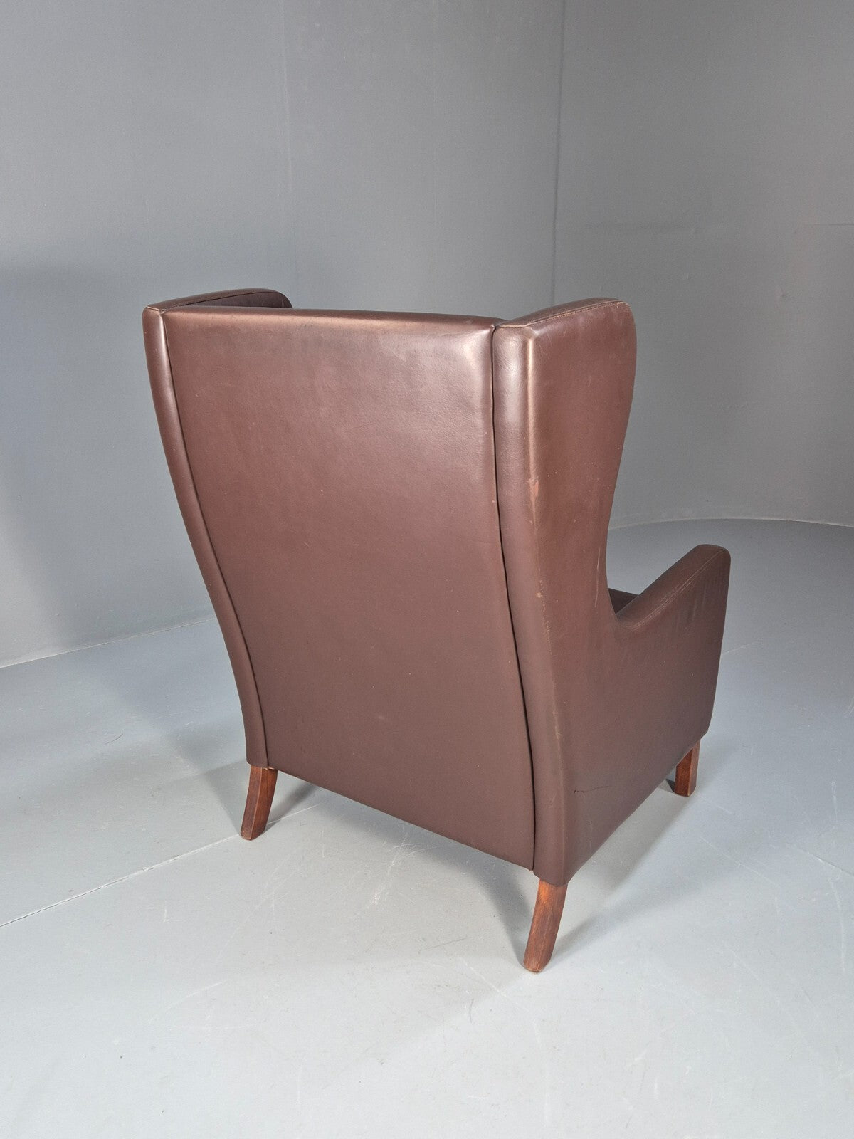 Vintage Brown Leather Wingback Chair Retro Mid Century Danish Design EB9329 MNOR - UKDK FURNITURE