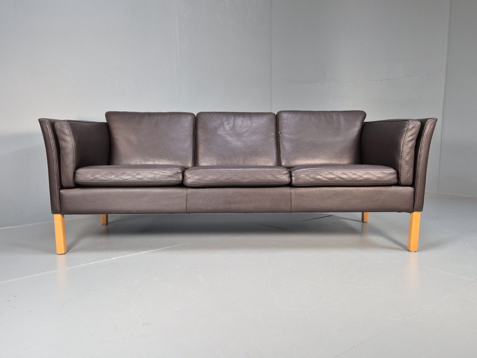 Vintage Danish 3 Seat Black leather Sofa 1980s Retro MCM EB9072 M3SS - UKDK FURNITURE