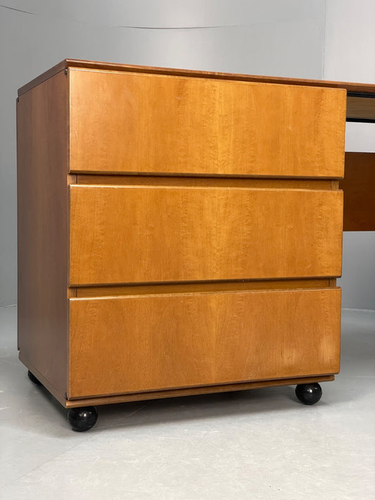 Vintage 1980s Cherry Desk Three Drawers Ball Feet Post Modern EB11058 MWOO1