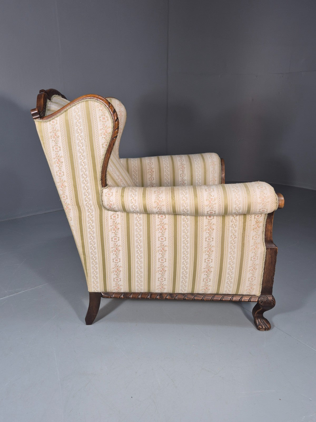 Antique Scandinavian Lounge Chair Regency Stripe Upholstery 1900s EB10765 VCAR12