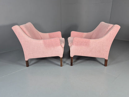 2 Midcentury Lounge Chairs 1960s Vintage Danish Pink Cotton EB11217 MNOR13