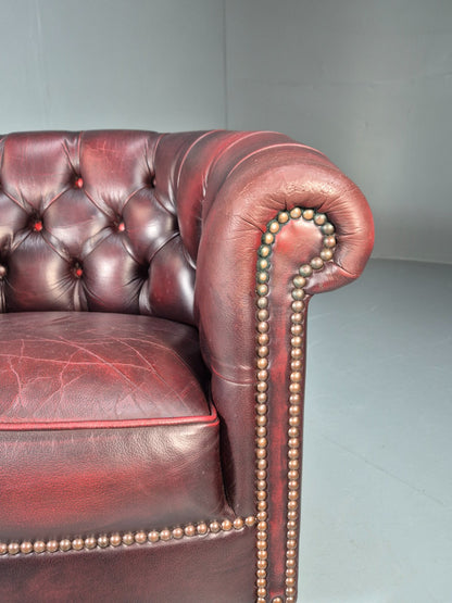 Leather Club Chair Danish Vintage Oxblood Buttoned 1980s Repro EB10756 VLEA2