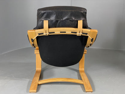 Vintage Danish Lounge Chair Black Leather Skippers Apollo Chair EB6121 MBEN6