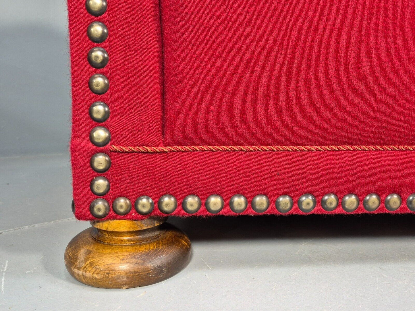Vintage Danish 2 Seat Sofa Red Wool Oak Bun Feet Antique 1920s EB8940 M2SS - UKDK FURNITURE