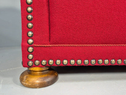 Vintage Danish 2 Seat Sofa Red Wool Oak Bun Feet Antique 1920s EB8940 M2SS - UKDK FURNITURE