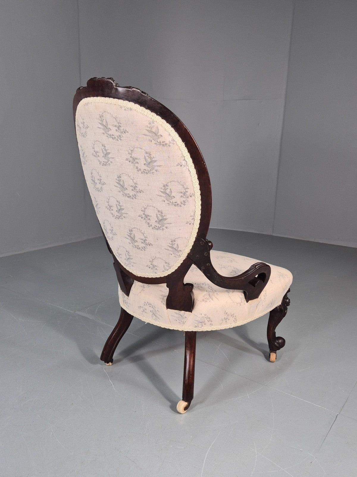 Victorian Balloon Back Nursing Chair Mahogany Carved Frame 1880s EB10989 VCAR6