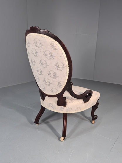 Victorian Balloon Back Nursing Chair Mahogany Carved Frame 1880s EB10989 VCAR6