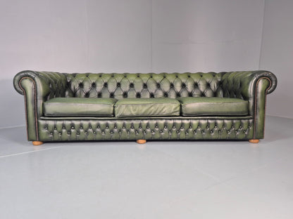 3 Seater Chesterfield Sofa Green Leather Studded Vintage EB11024 VCHE5