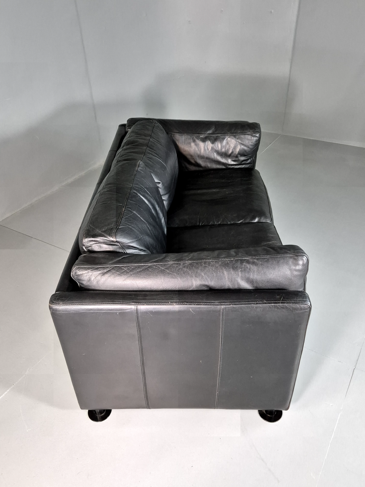 Vintage Danish 2 Seat Sofa Black Leather 1980s Retro MCM EB7162 M2SS - UKDK FURNITURE