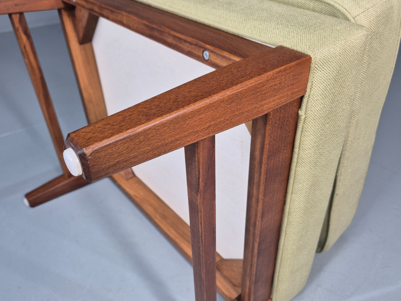 Mid Century Footstool Danish Vintage Green Wool Teak Frame 1970s EB11034 MFOO11
