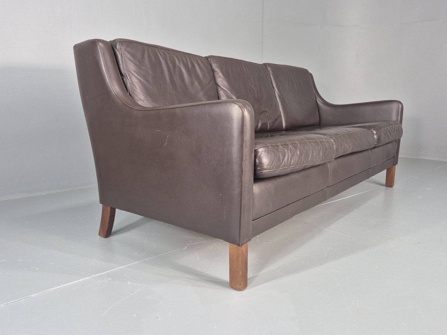 Vintage 3 Seat Sofa Brown Leather Danish Mid Century 1970s Retro  EB10537 M3SS12