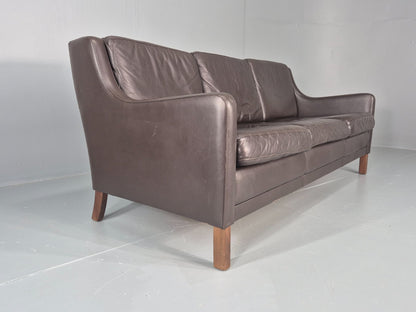 Vintage 3 Seat Sofa Brown Leather Danish Mid Century 1970s Retro  EB10537 M3SS12