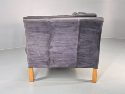 Vintage 2 Seater Sofa Danish Blue Leather Mid Century 1980s Retro EB9069 M2SS18