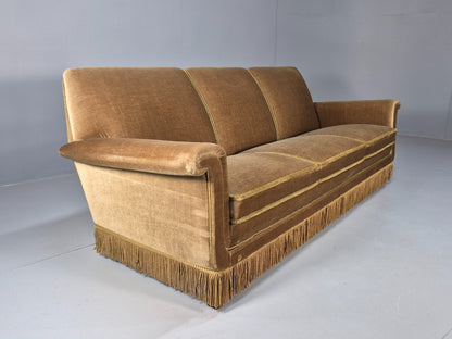 Vintage 3 Seater Sofa Green Velour Danish Mid Century Design Tassels EB9551 M3SS - UKDK FURNITURE
