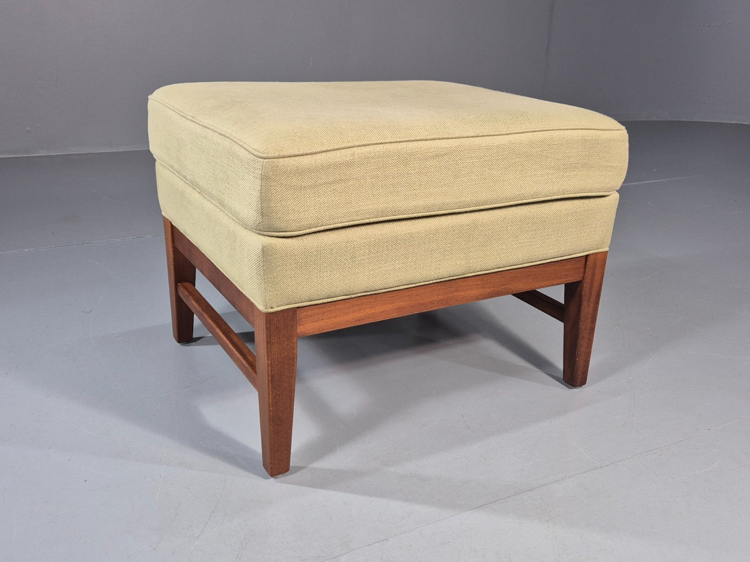 Mid Century Footstool Danish Vintage Green Wool Teak Frame 1970s EB11034 MFOO0