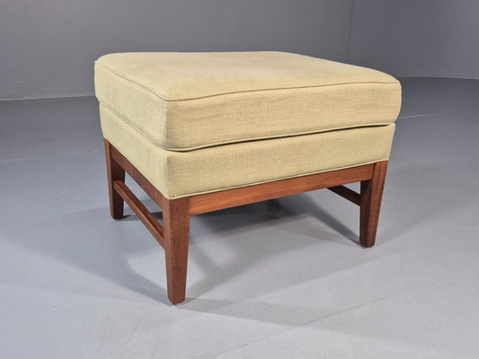 Mid Century Footstool Danish Vintage Green Wool Teak Frame 1970s EB11034 MFOO0