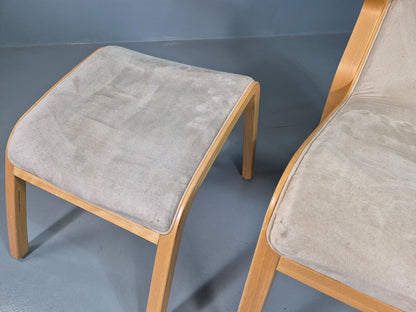 Vintage Danish Lounge Chair Footstool Faux Suede Bentwood MCM Retro EB7397 MNOR - UKDK FURNITURE