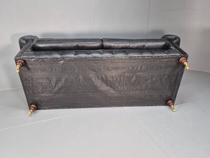A Vintage Chesterfield Faded Black Leather 3 Seat Quality Build EB9161 VCHE - UKDK FURNITURE