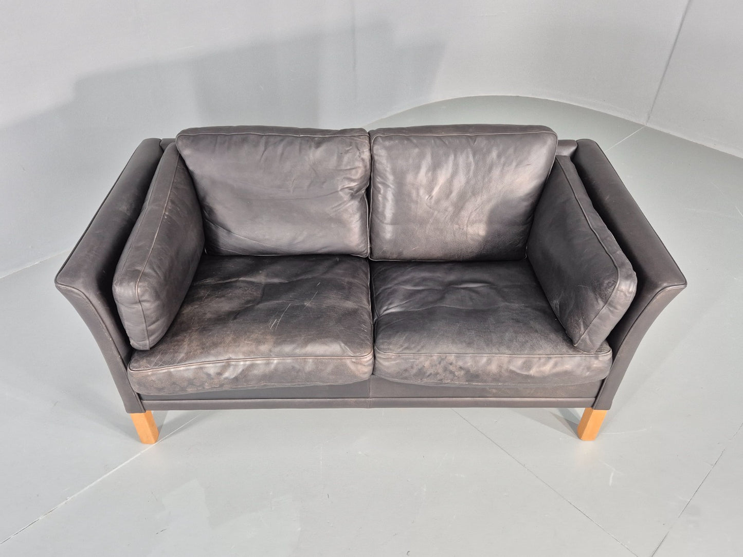 Vintage 2 Seat Sofa Danish Black Leather Mid Century Retro 1980s  EB10482 M2SS5