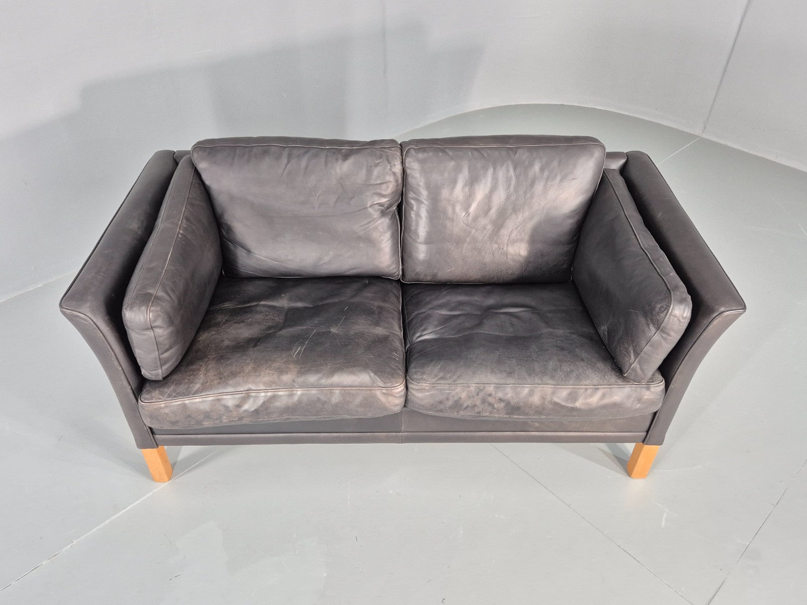 Vintage 2 Seat Sofa Danish Black Leather Mid Century Retro 1980s  EB10482 M2SS5
