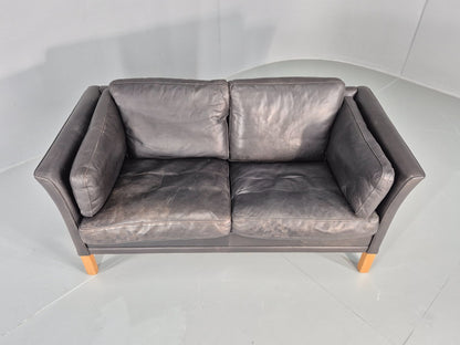 Vintage 2 Seat Sofa Danish Black Leather Mid Century Retro 1980s  EB10482 M2SS5