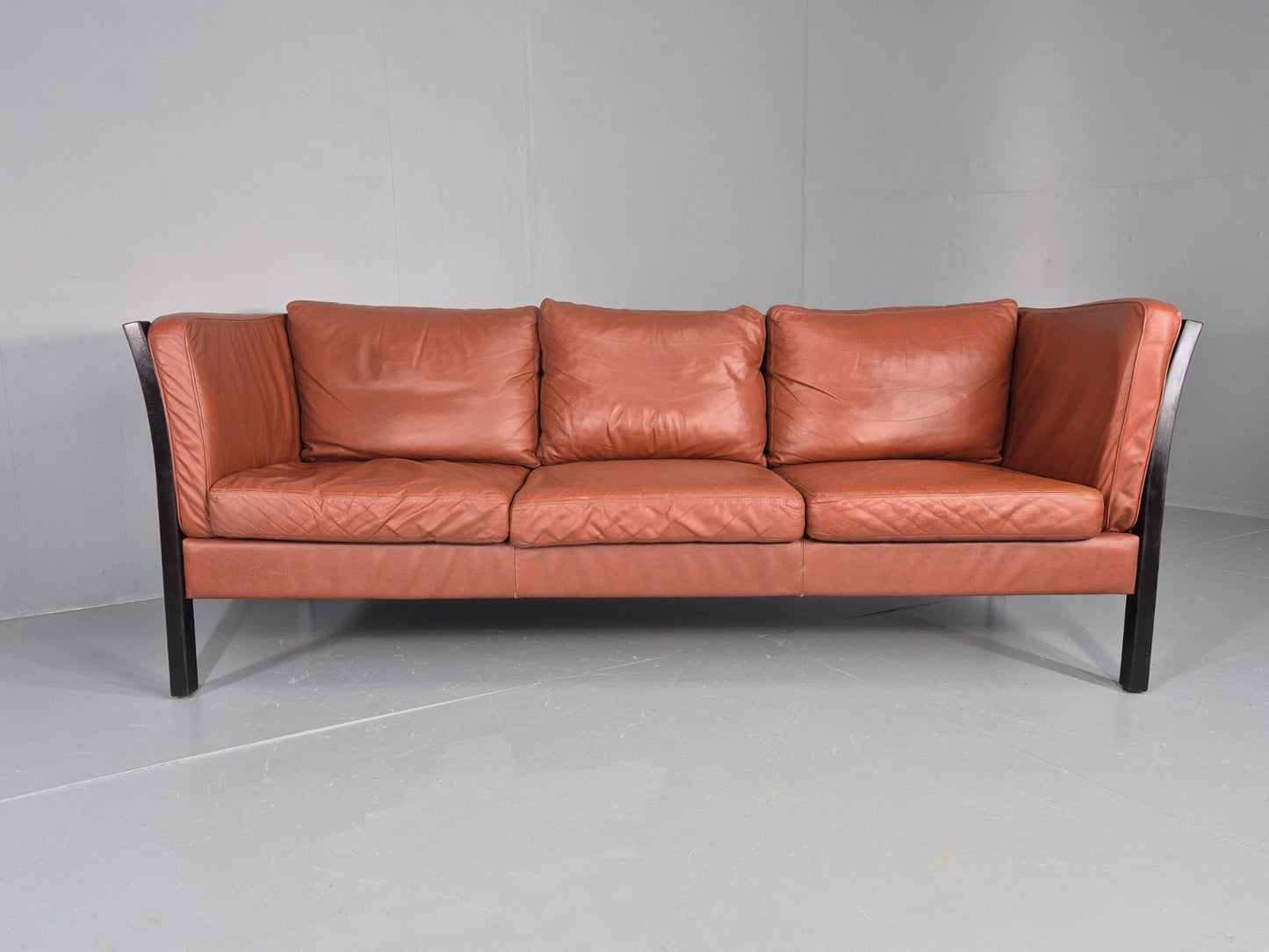 Vintage 3 Seat Sofa Reddy Brown Leather Stouby Denmark 1980s Retro EB10538 M3SS6