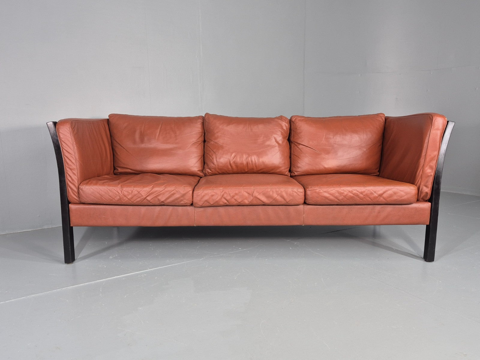 Vintage 3 Seat Sofa Reddy Brown Leather Stouby Denmark 1980s Retro EB10538 M3SS6