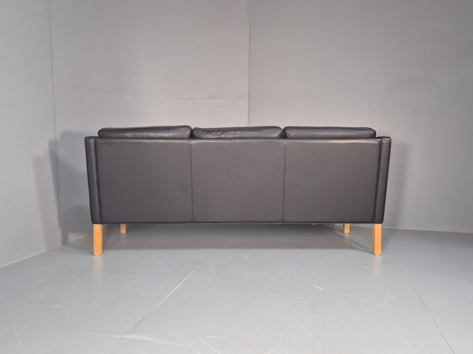 Vintage Hurup Danish 3 Seat Black Leather Sofa Mogensen 1980s Retro EB9966 M3SS15
