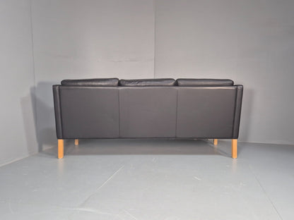 Vintage Hurup Danish 3 Seat Black Leather Sofa Mogensen 1980s Retro EB9966 M3SS15
