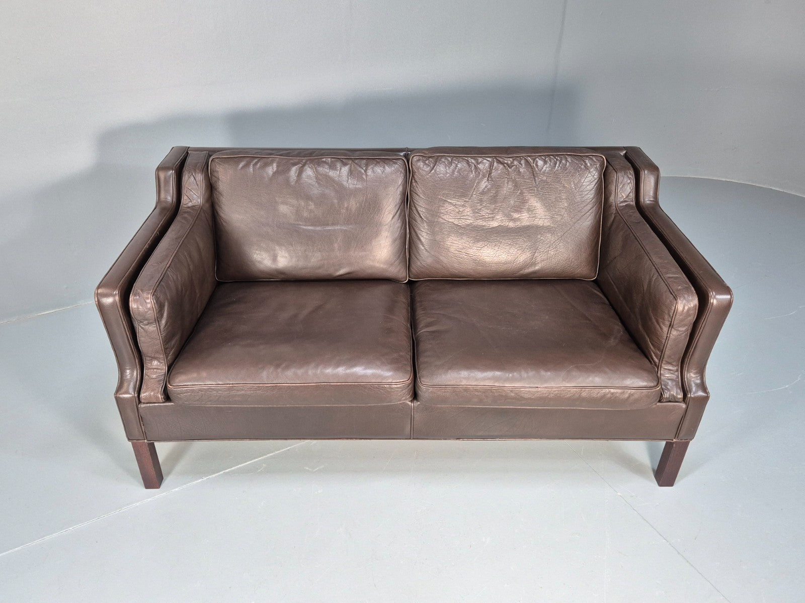 Midcentury Two Seater Sofa Brown Leather Vintage Danish 1970s Retro EB10101 M2SS3