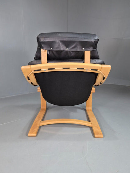 Vintage Danish Lounge Chair Black Leather Bentwood Skippers Retro EB7591 MBEN - UKDK FURNITURE