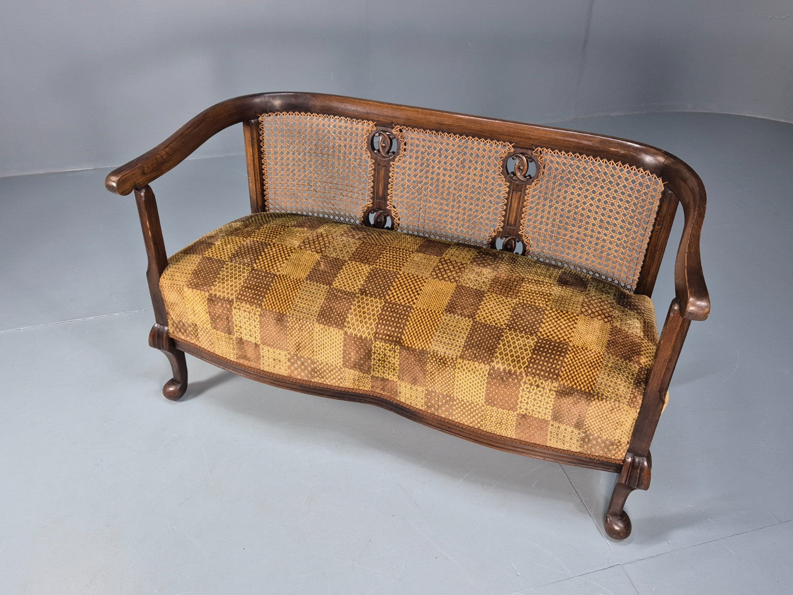 Art Deco Era Settee Two Seater Oak Frame `Bergere Back 1920s EB10692 VBER5