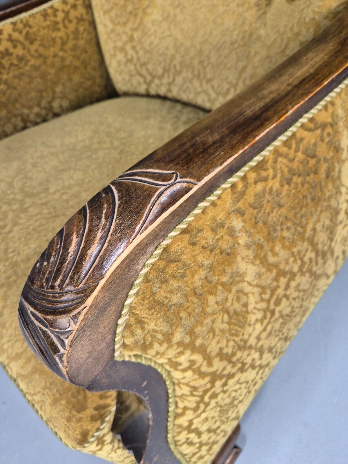 Vintage Danish Lounge Chair Gold Moquette Wood Frame 1920s Art Deco EB8975 VCLO - UKDK FURNITURE