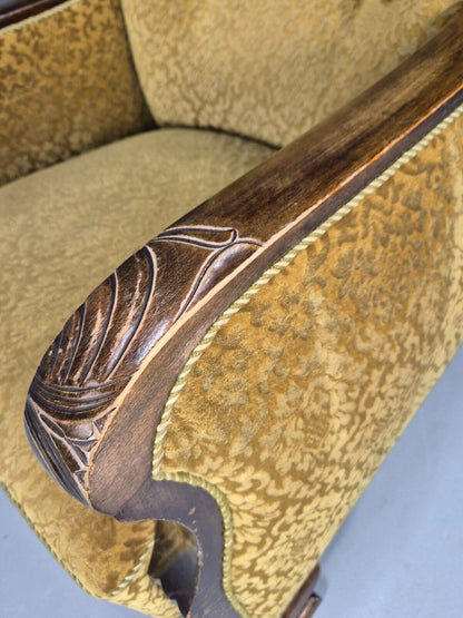 Vintage Danish Lounge Chair Gold Moquette Wood Frame 1920s Art Deco EB8975 VCLO - UKDK FURNITURE