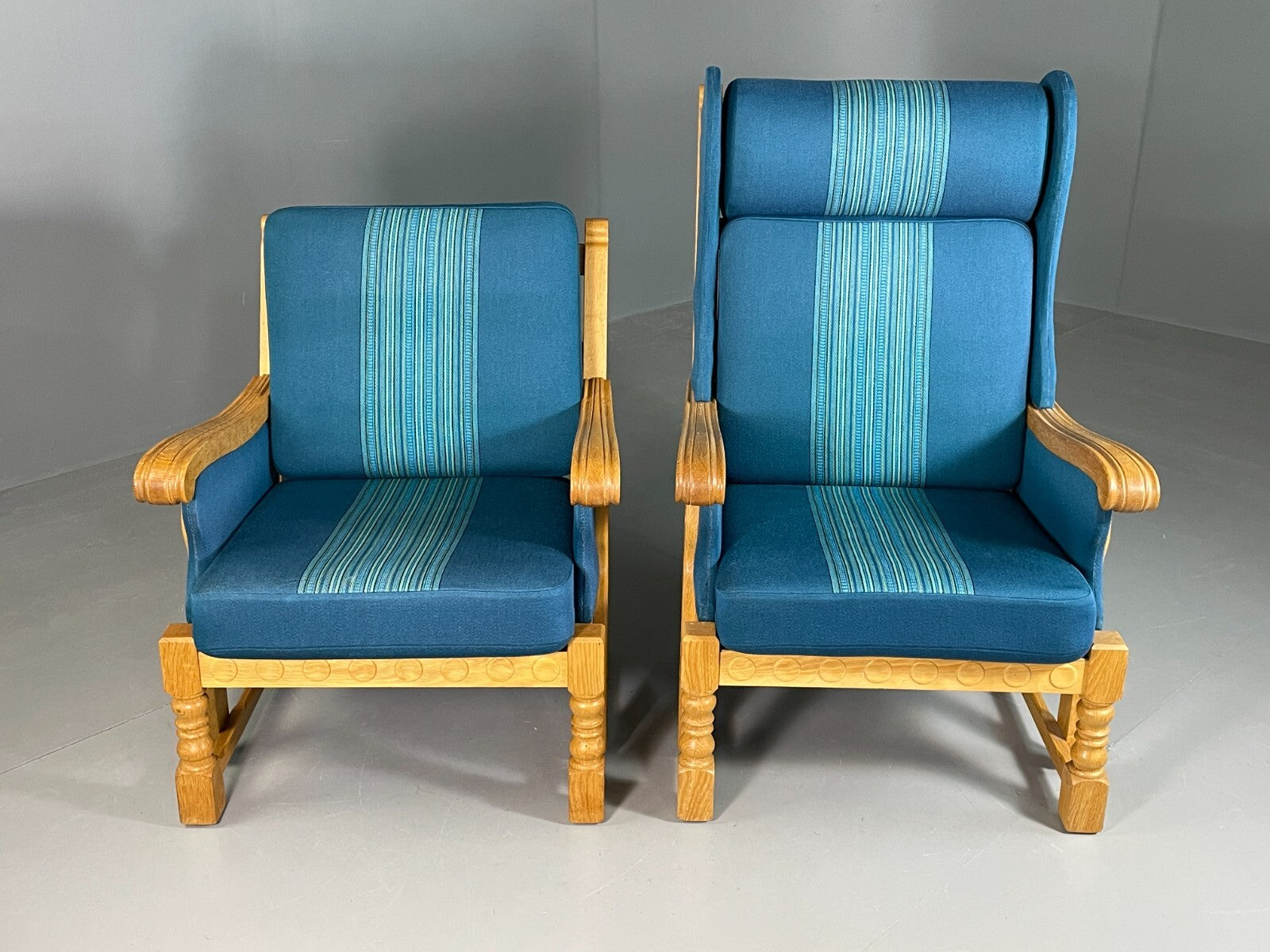 2 Danish Lounge Chairs Blue Oak Kjaernulf Vintage Retro EB6718 MNOR2
